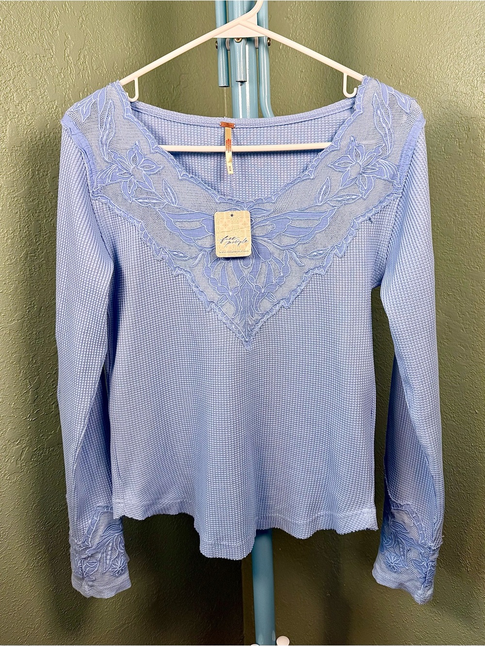 Free People Butterfly Cuff Thermal Knit Long Sleeve Top